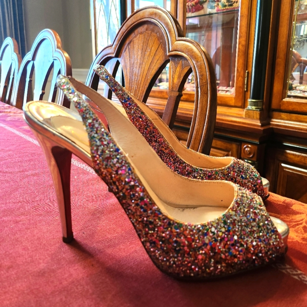 Christian Louboutin Glitter Slingback Heels